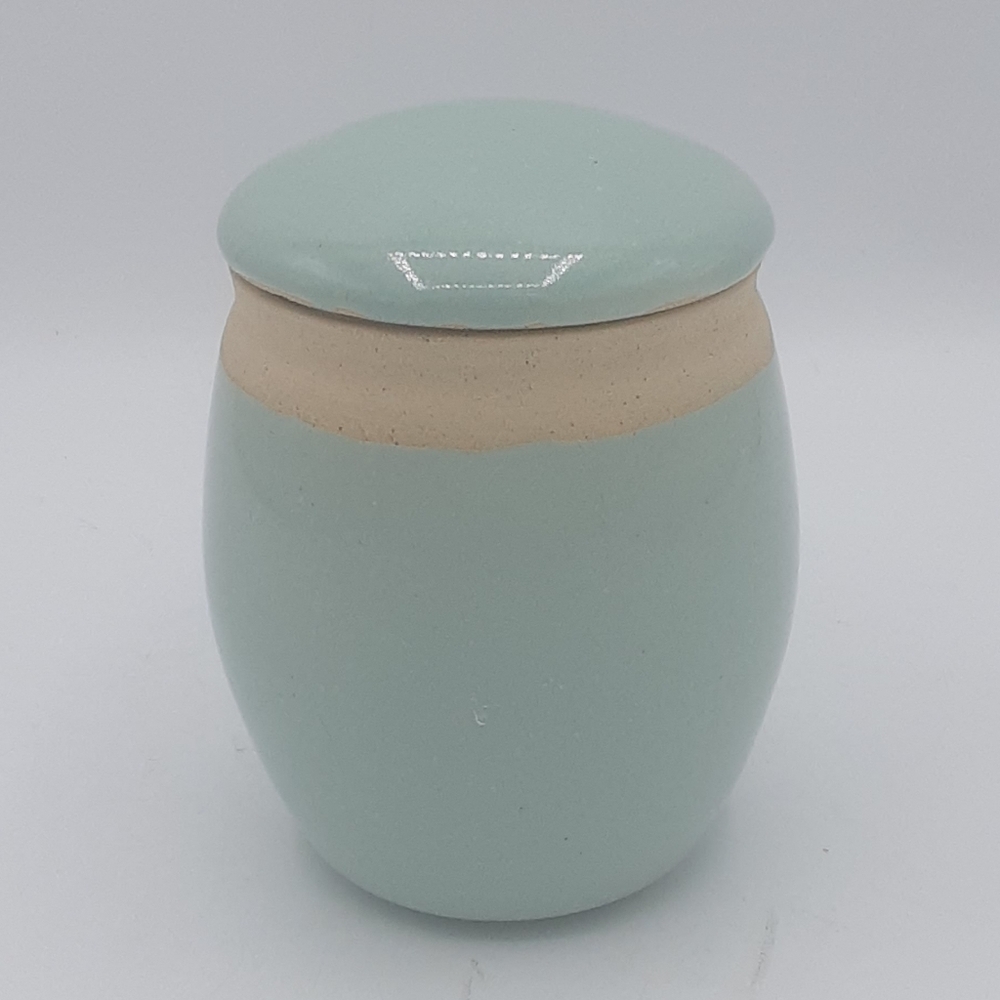 Contemporary Blue/Green and Tan Ceramic Or Stonewear Vessel. Marked TJS.